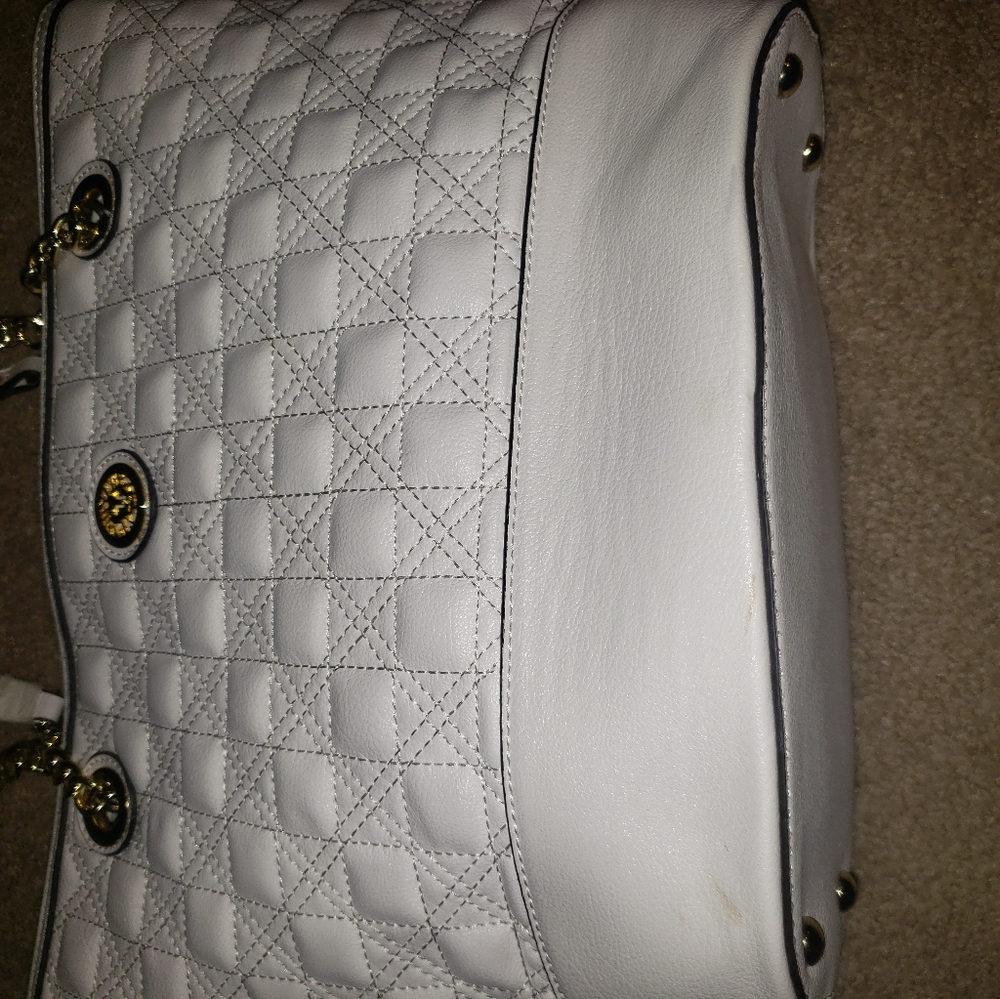 Anne Klein Quilted White Tote with Gold Chain Handles - Picture 5 of 6